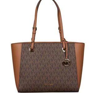 Michael Kors Walsh Brown Signature MK Canvas and Leather Tote Purse